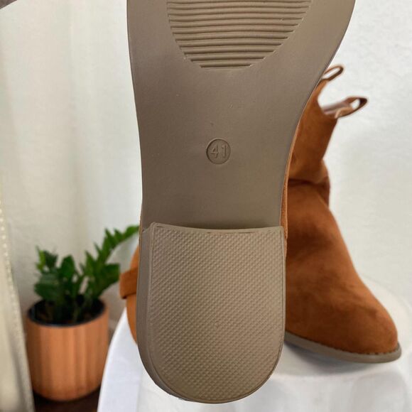 NEW Brown Tan Faux Suede Boho Western Stitched Cowgirl Mid Calf Boots US 10.5 - Picture 7 of 8